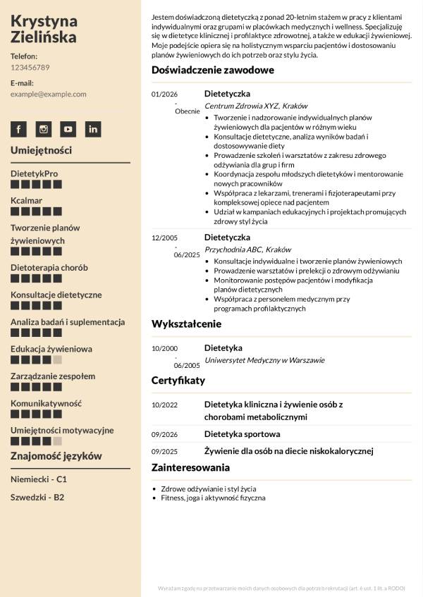 Cv bez zdjecia wzor