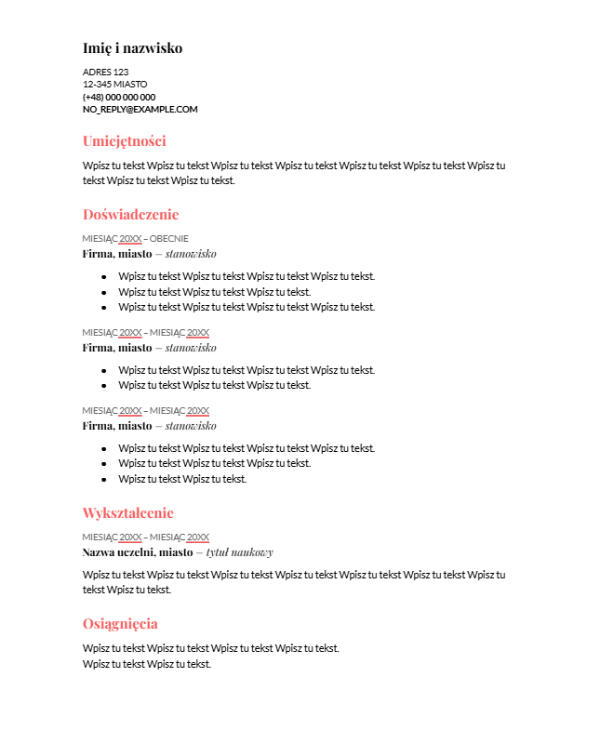Cv dokumenty google koralowiec