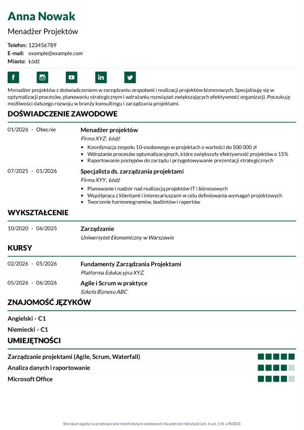 Cv przyklad bez zdjecia