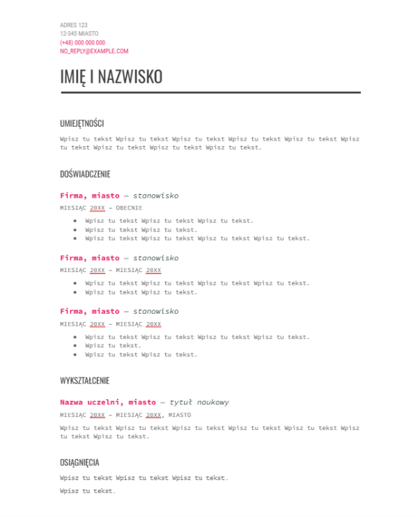 Google docs cv nowoczesny