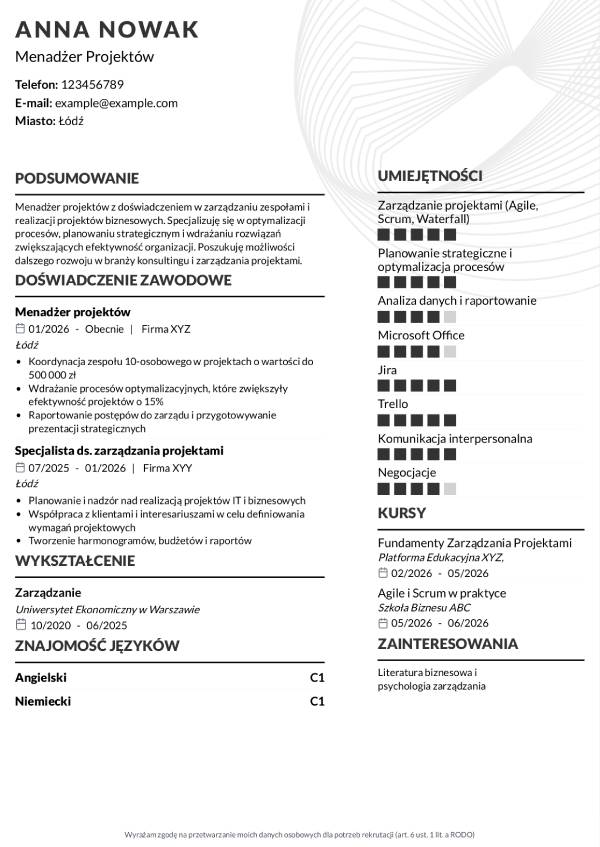 Gotowy wzor cv do wypelnienia bez zdjecia