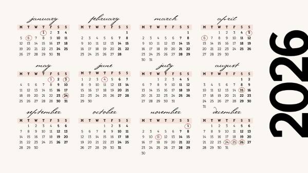 Kalendarz dni wolnych 2026