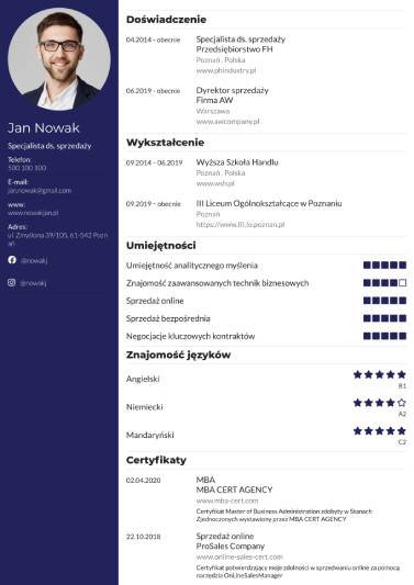 Nowoczesne CV granatowe