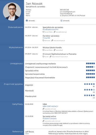 Profesjonalne CV niebieskie