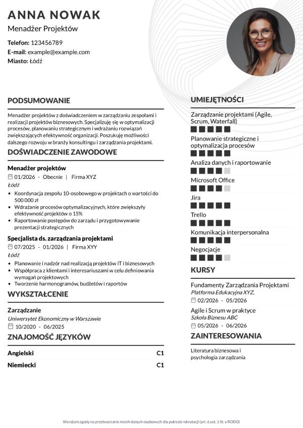 Projekt cv czarny