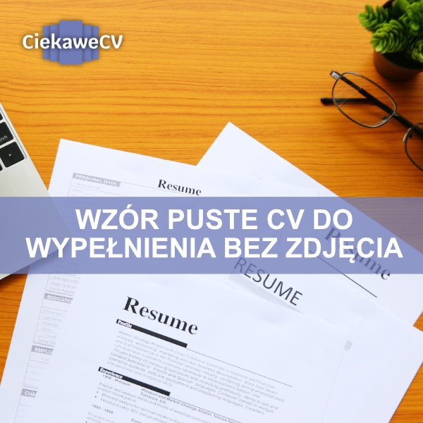 wzór puste CV do wypełnienia bez zdjęcia